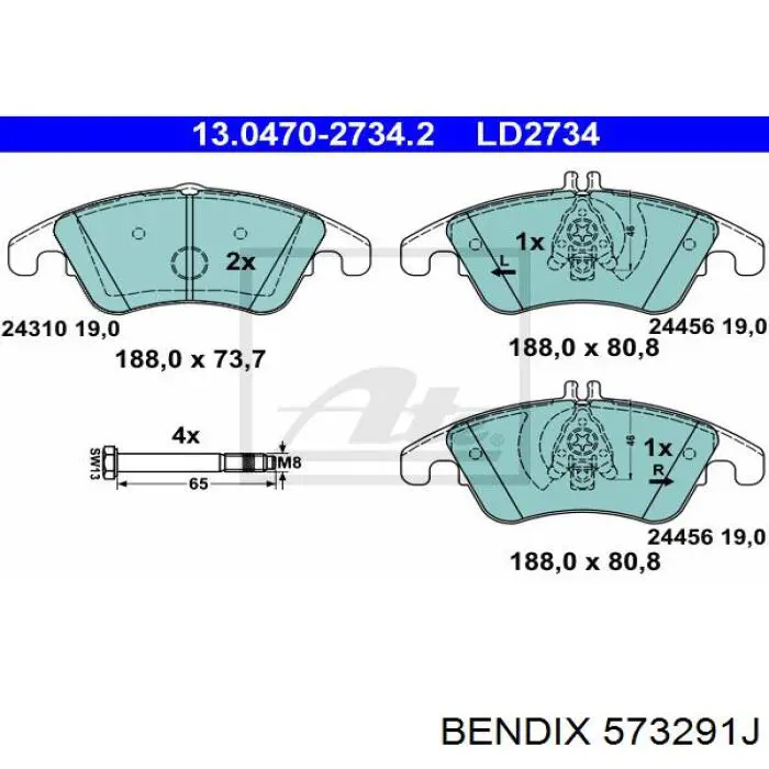 Передні тормозні колодки 573291J Jurid/Bendix