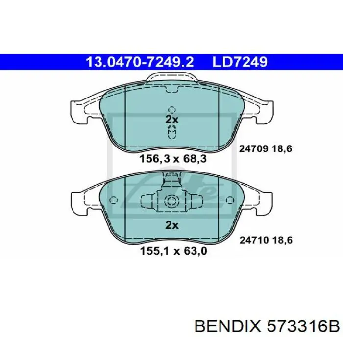 573316B Jurid/Bendix колодки гальмівні передні, дискові
