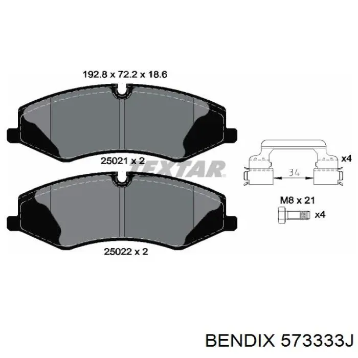 Передні тормозні колодки 573333J Jurid/Bendix