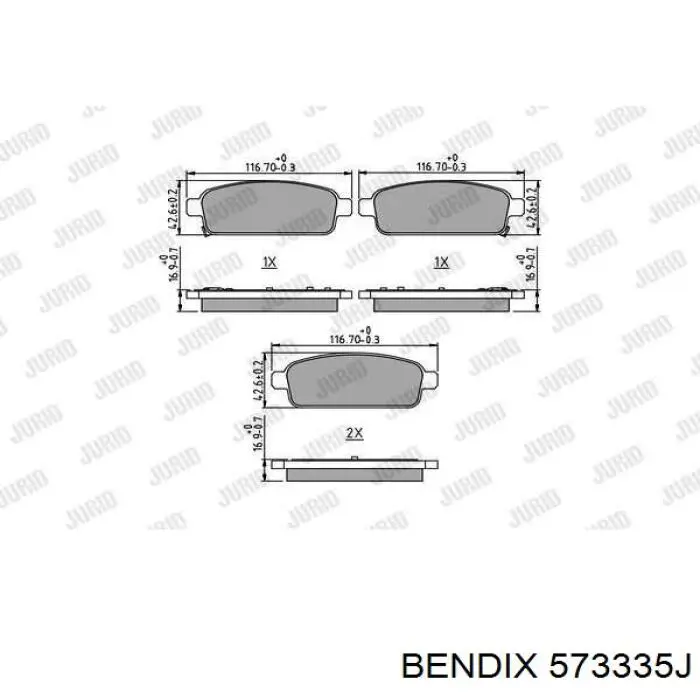 573335J Jurid/Bendix колодки гальмові задні, дискові