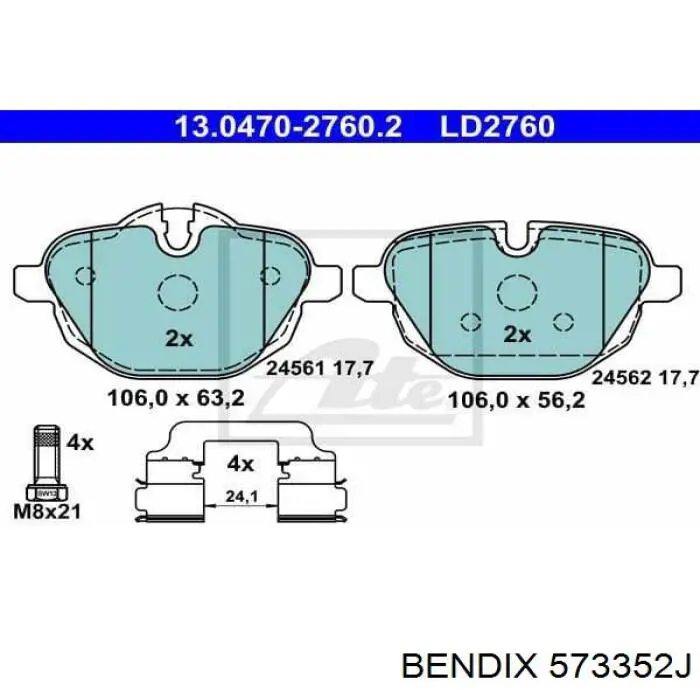 Задні гальмівні колодки Jurid/Bendix 573352J ціна, від 39.87 USD