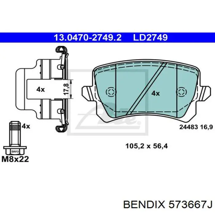 Купити 573667J Jurid/Bendix Задні колодки