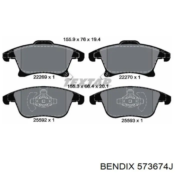 Передні тормозні колодки 573674J Jurid/Bendix