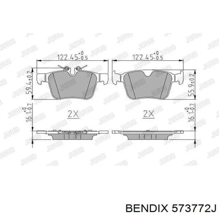 Колодки гальмові задні, дискові 573772J Jurid/Bendix