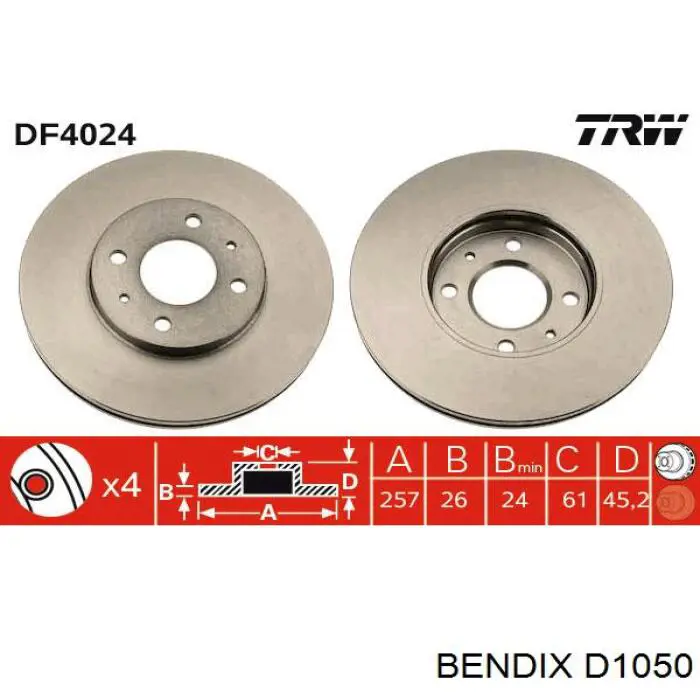 D1050 Jurid/Bendix колодки гальмівні передні, дискові