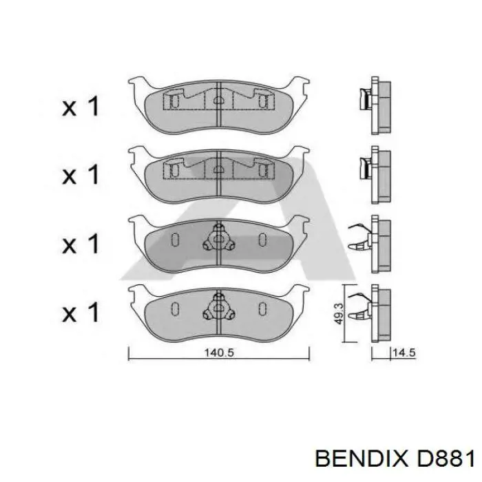 D881 Jurid/Bendix Колодки гальмівні задні, дискові