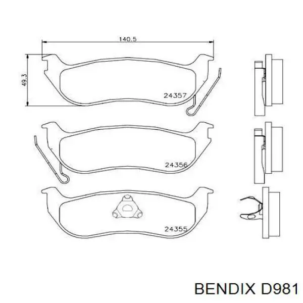 D981 Jurid/Bendix колодки гальмові задні, дискові