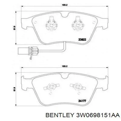 Колодки гальмівні передні, дискові 3W0698151AA Bentley