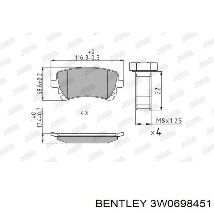 Задні гальмівні колодки Bentley 3W0698451 ціна, від 30.40 USD