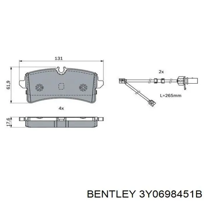 Задні гальмівні колодки Bentley 3Y0698451B ціна, від 130.80 USD