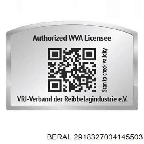 Передні тормозні колодки 2918327004145503 Beral