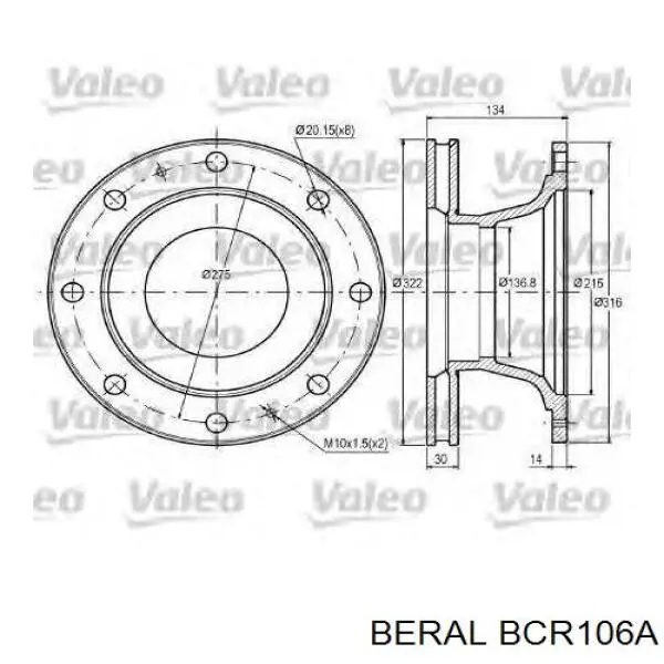 Диск гальмівний передній Beral BCR106A