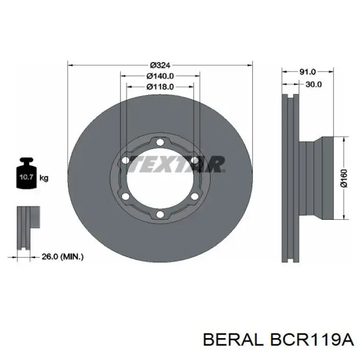 BCR119A Beral диск гальмівний передній