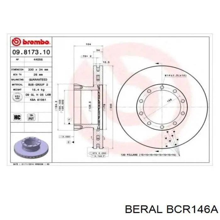 Гальмівні диски BCR146A Beral