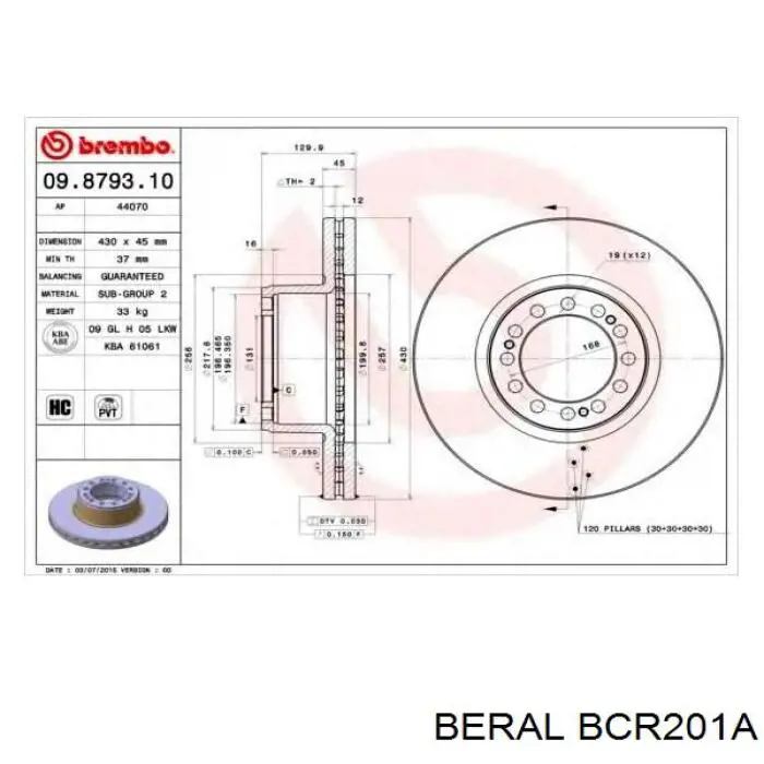 Гальмівні диски BCR201A Beral