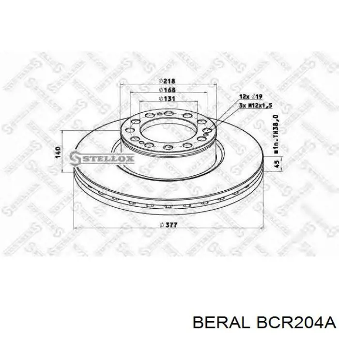 Диск гальмівний задній BCR204A Beral