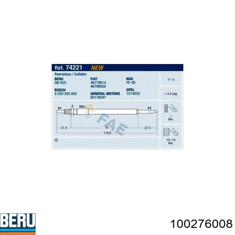 Свічка накалу 100276008 Beru