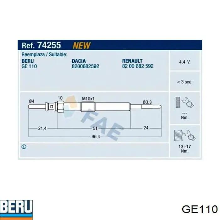 Купити GE110 Beru Свічка накалу