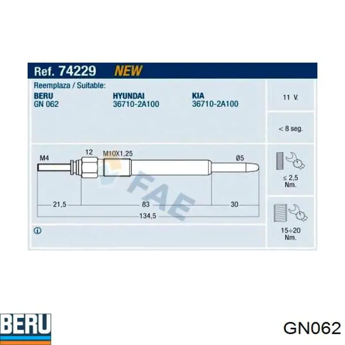 Купити 367102A200FFF Hyundai/Kia Свічка накалу
