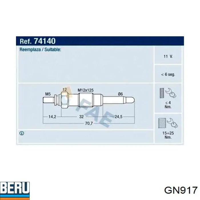 GN917 Beru Свічки розжарювання
