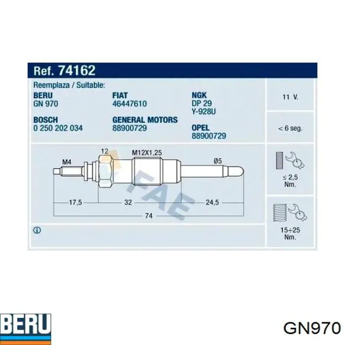 GN970 Beru Свічки розжарювання