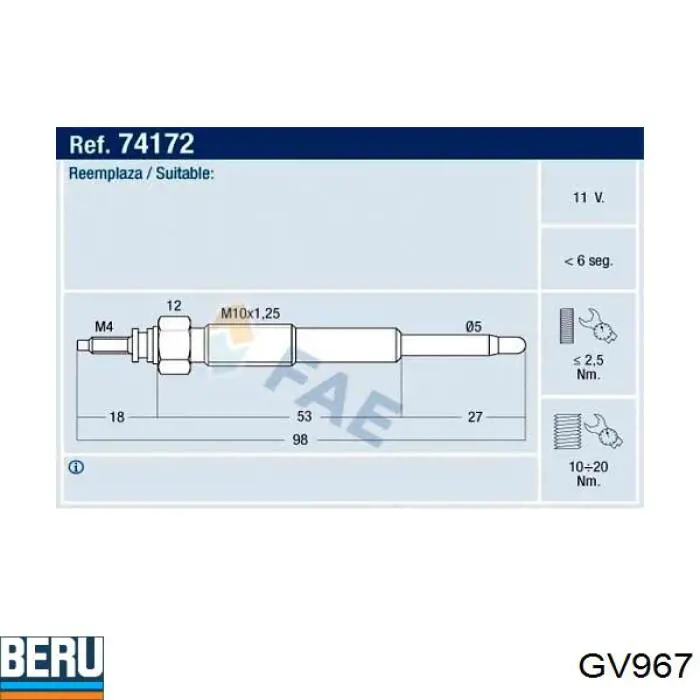 Свічка накалу GV967 Beru