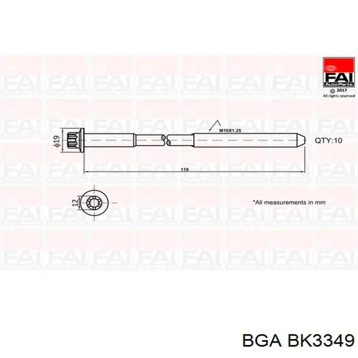 Болт головки блока циліндрів, ГБЦ BGA BK3349 ціна, від 19.17 USD