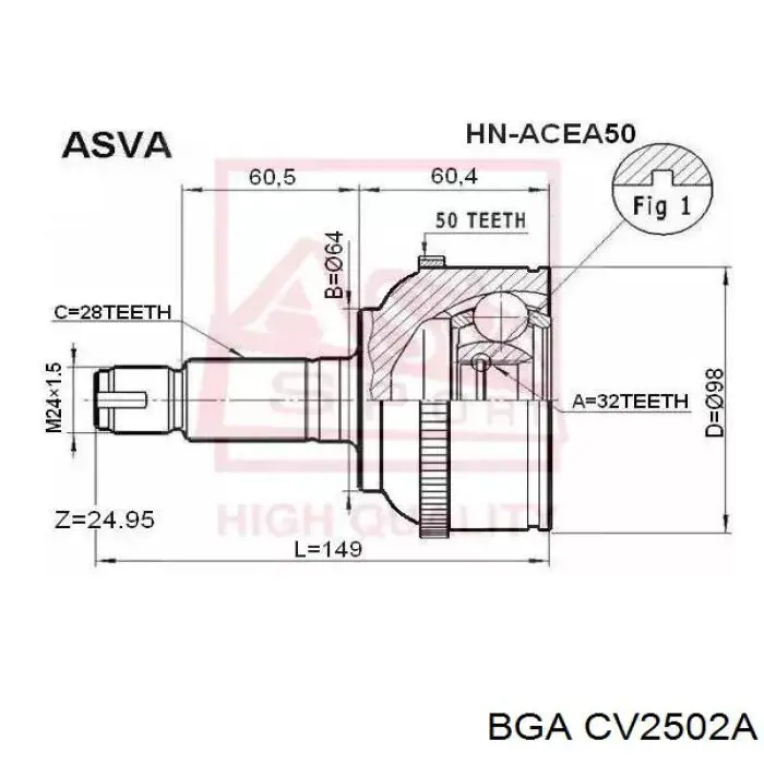 CV2502A BGA шрус зовнішній передній