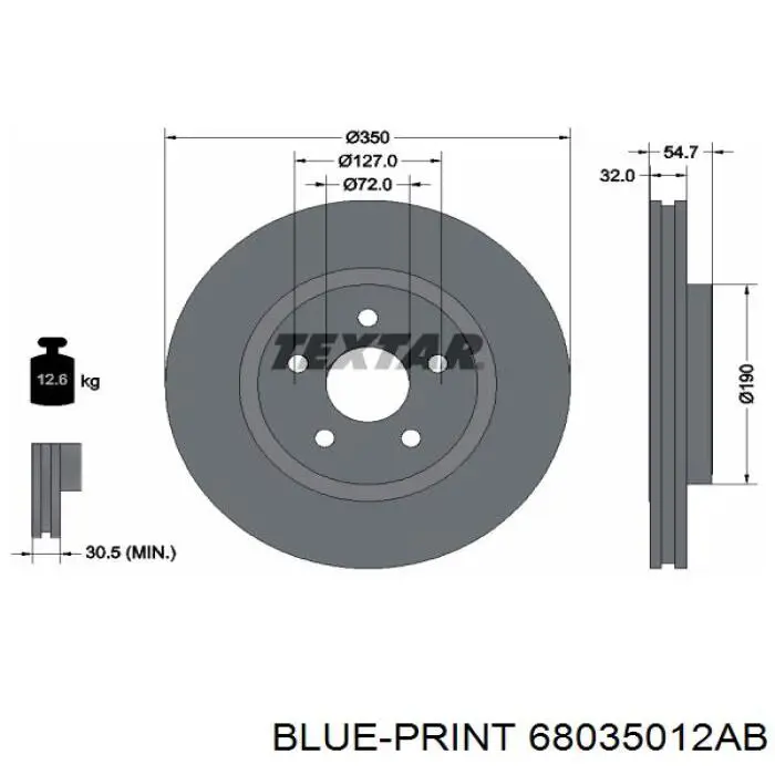 Диск переднього гальма Chrysler 04755569AA ціна, від 102.45 USD