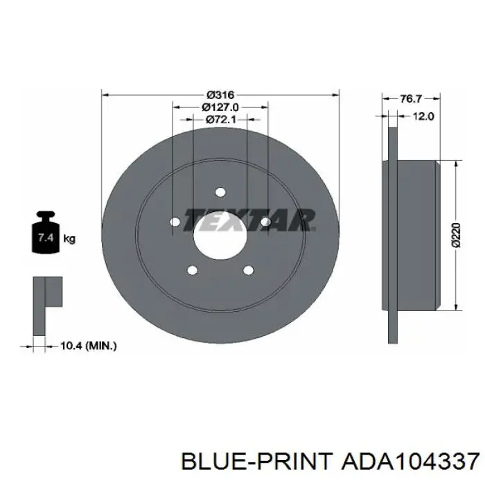 Гальмівні диски ADA104337 Blue Print