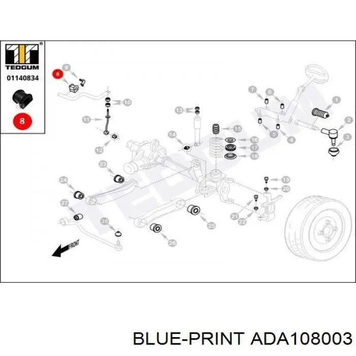 Втулка стабілізатора переднього ADA108003 Blue Print