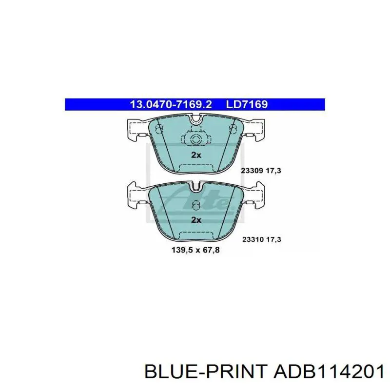 Задні дискові колодки Blue Print ADB114201