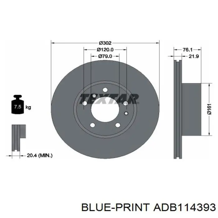 Диск гальмівний передній ADB114393 Blue Print