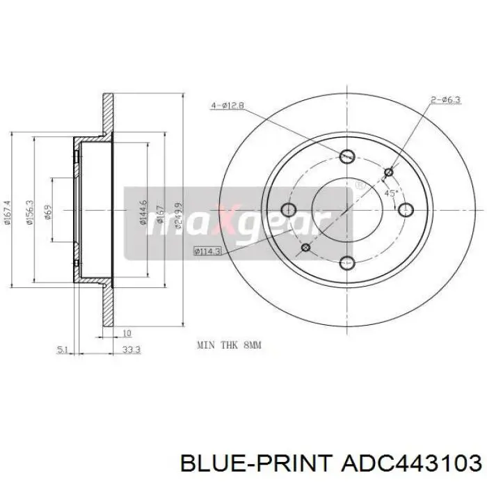 Диск гальмівний задній Blue Print ADC443103