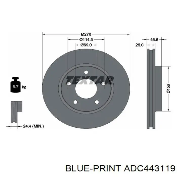 Гальмівні диски передні ADC443119 Blue Print