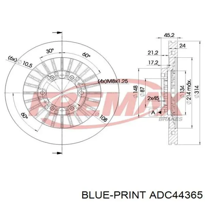 Гальмівні диски передні ADC44365 Blue Print