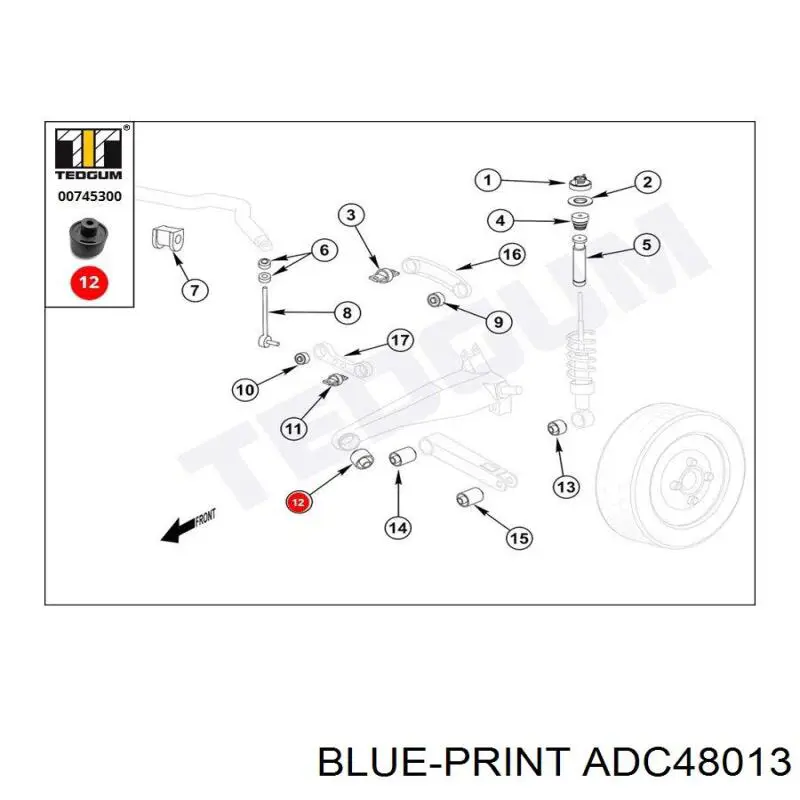 Купити ADC48013 Blue Print Сайлентблок заднього поздовжнього важеля, передній