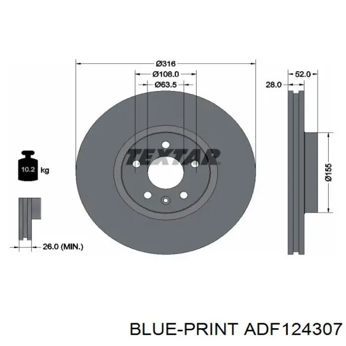 Диск гальмівний передній Blue Print ADF124307