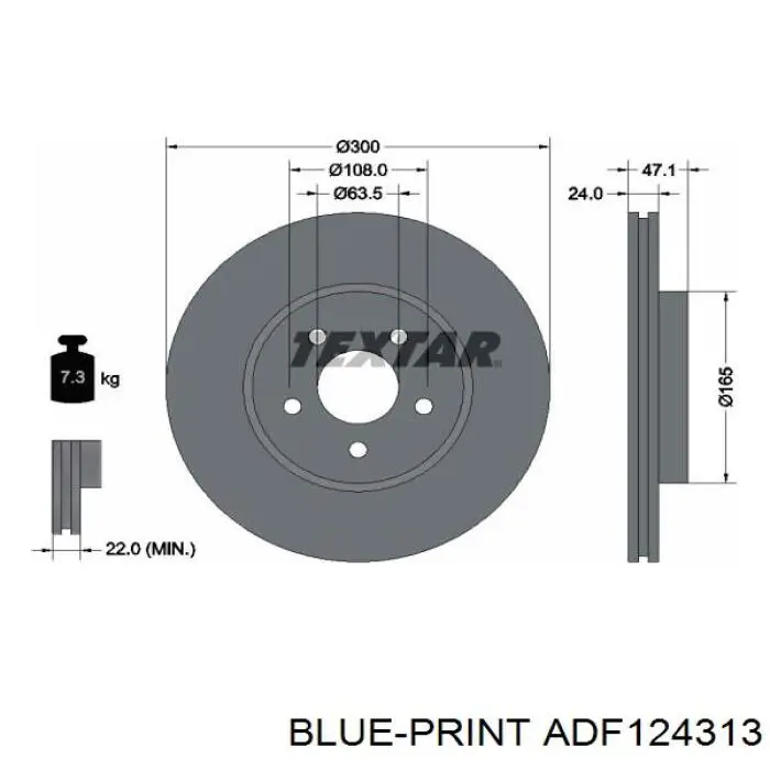 Диск переднього гальма Blue Print ADF124313 ціна, від 39.05 USD