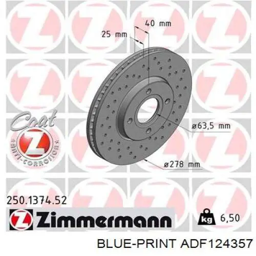 Диск переднього гальма Blue Print ADF124357 ціна, від 42.35 USD