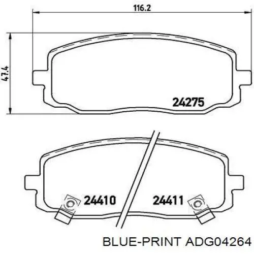 Гальмівні колодки Blue Print ADG04264 ціна, від 19.00 USD