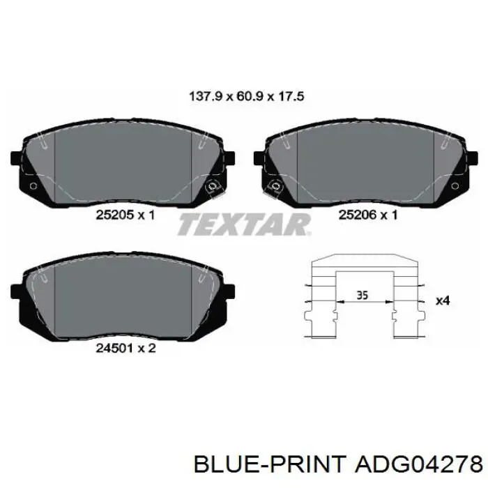 Гальмівні колодки Blue Print ADG04278 ціна, від 34.32 USD
