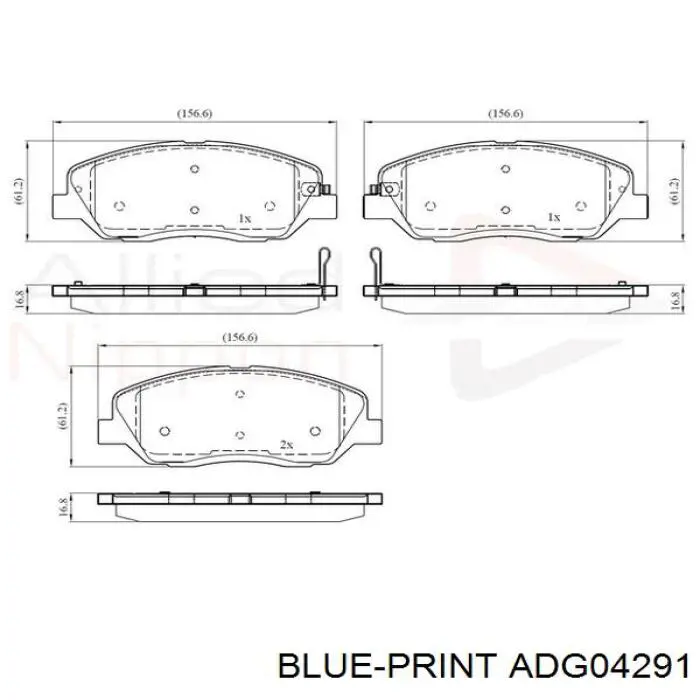 Передні тормозні колодки ADG04291 Blue Print
