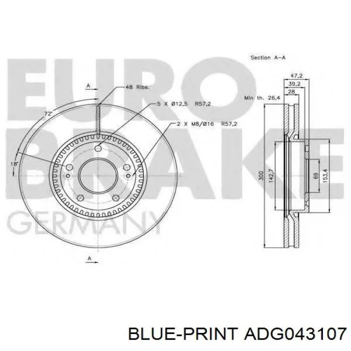 Диск гальмівний передній Blue Print ADG043107