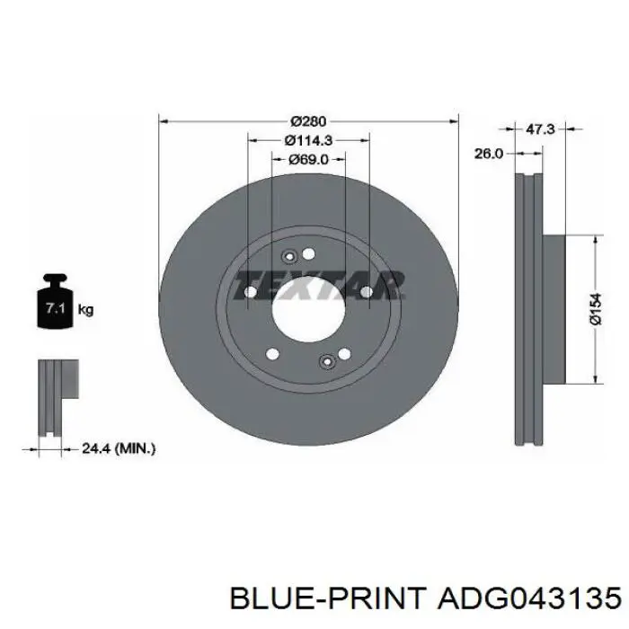 Диск гальмівний передній Blue Print ADG043135
