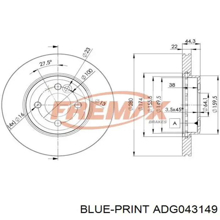 ADG043149 Blue Print Гальмо дискове переднє