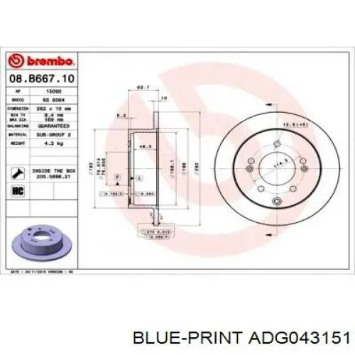 Гальмівні диски ADG043151 Blue Print