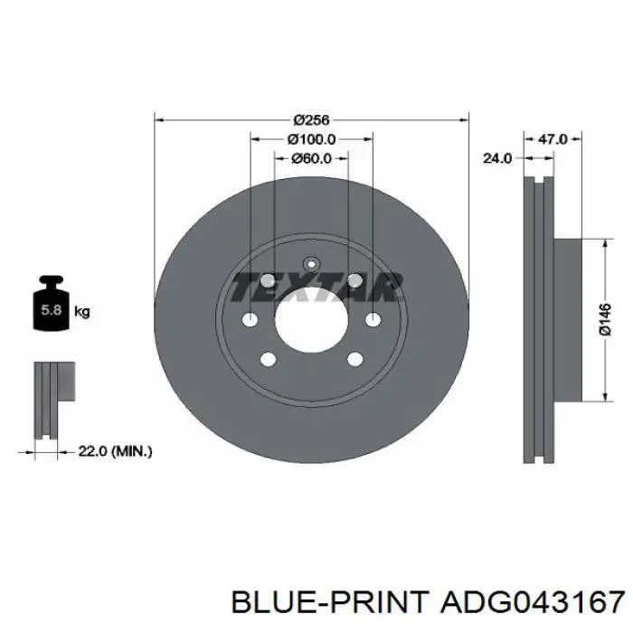 ADG043167 Blue Print диск гальмівний передній