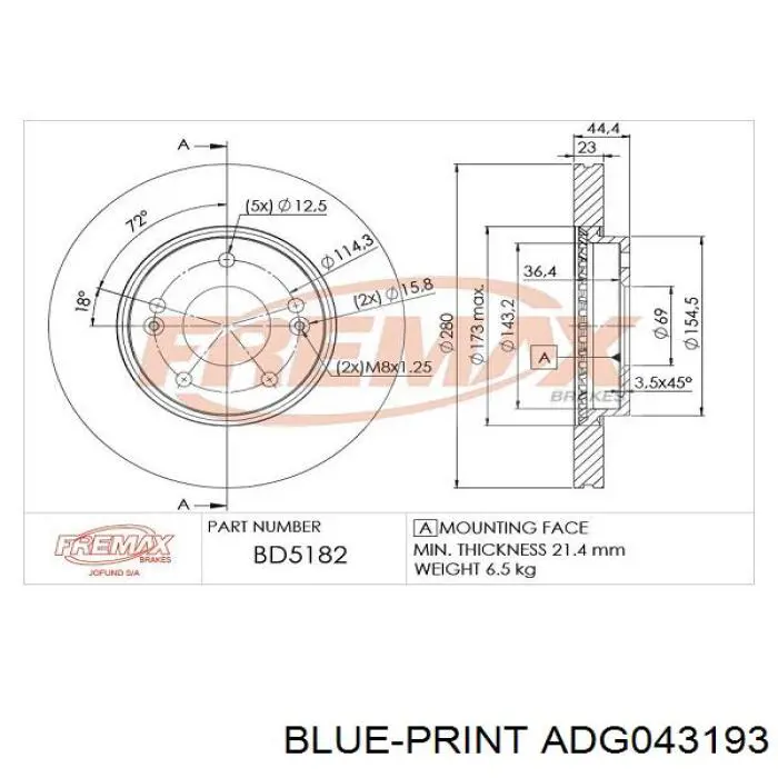 Гальмівні диски передні ADG043193 Blue Print
