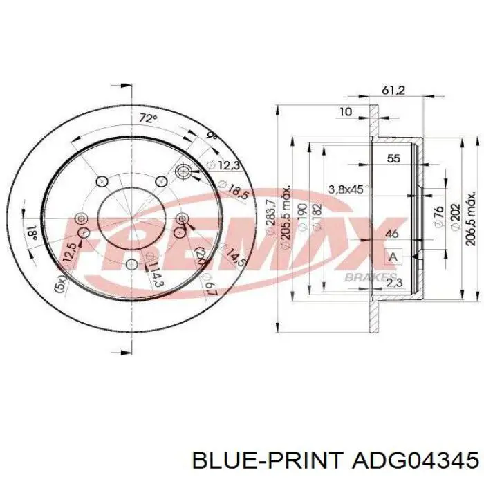Диск гальмівний задній Blue Print ADG04345